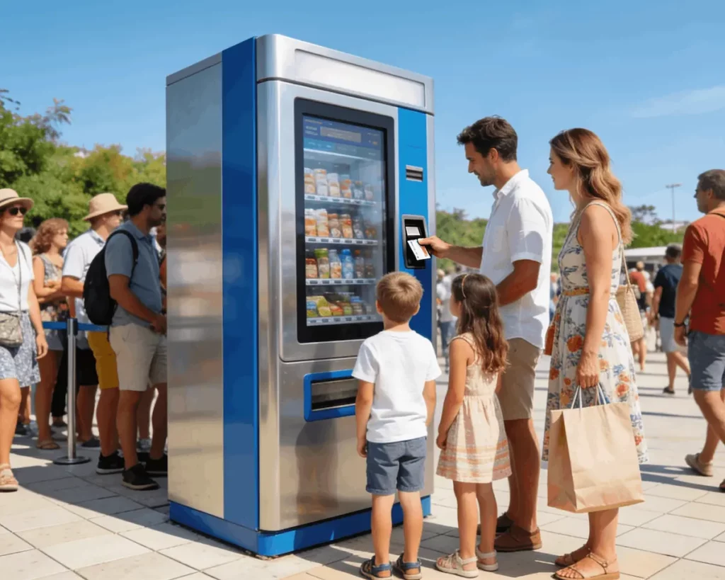 La guía definitiva Familia usando una máquina expendedora automática en exterior